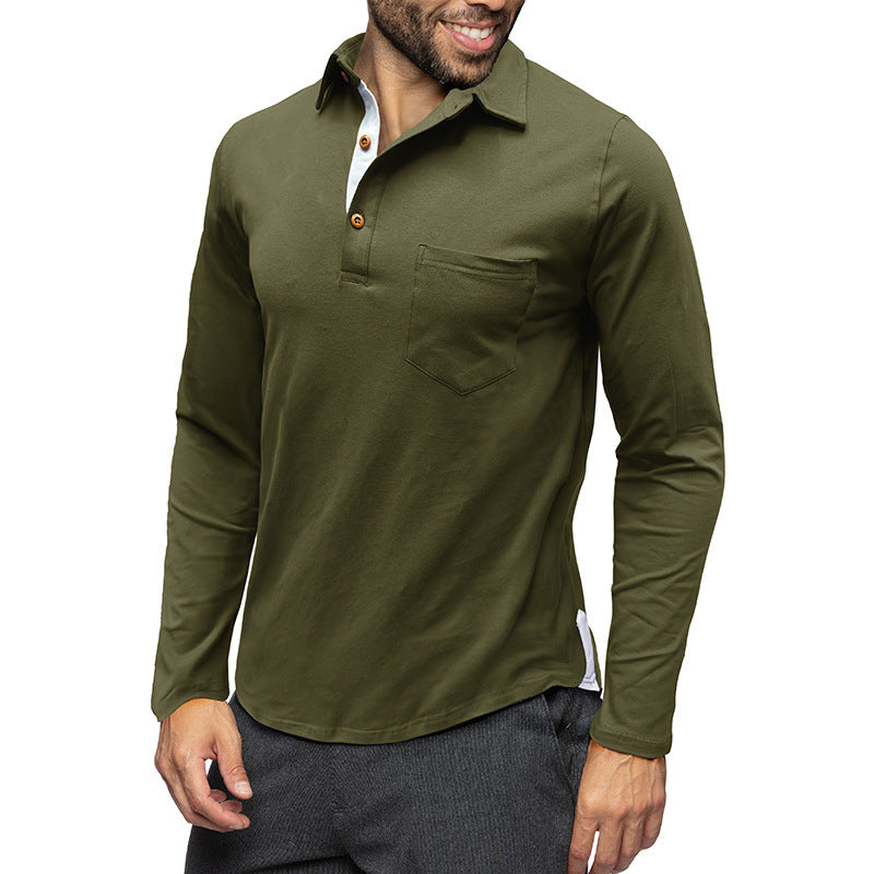 Retro Lapels T-Shirt Men'S Long-Sleeved Top