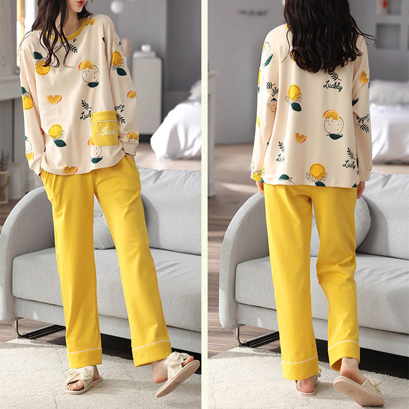 Loose Print Pajamas Women Autumn Pyjama Set