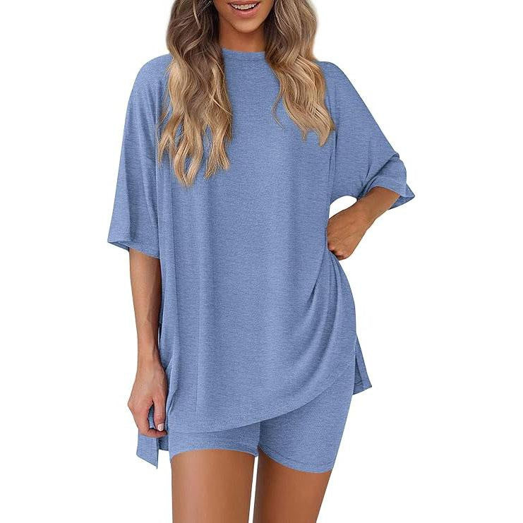 Casual Crew Neck Split Loose Shorts Short