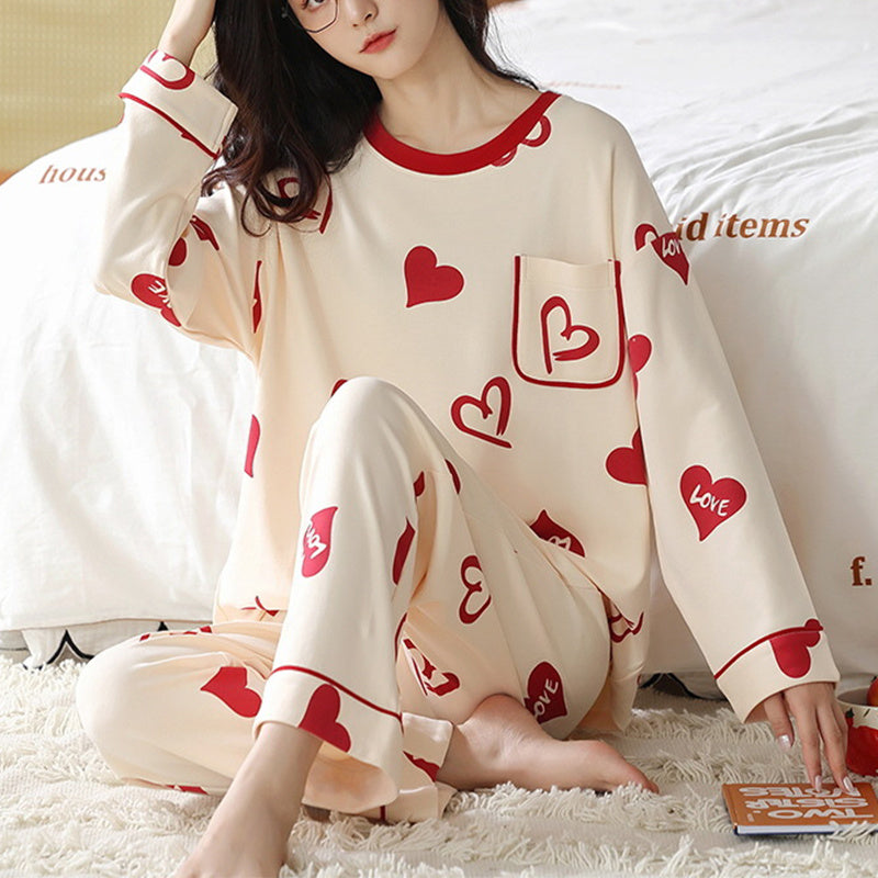 Loose Print Pajamas Women Autumn Pyjama Set