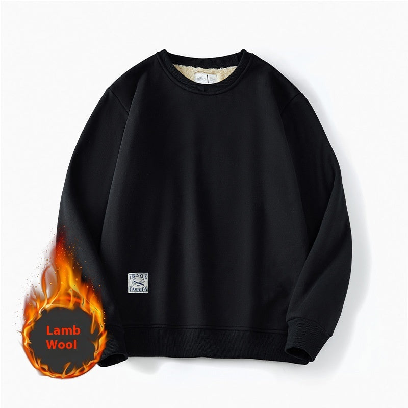 Fleece Sweatshirt Round Neck Pullover Top For
