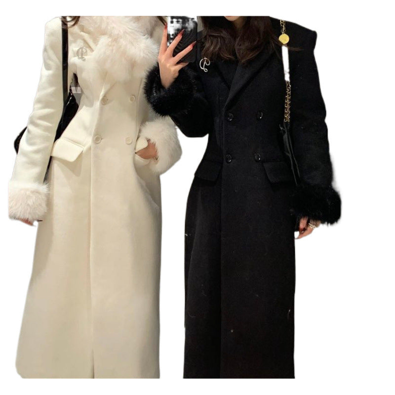 Waist-Tight Mid-Length Woolen Overcoat For Women
