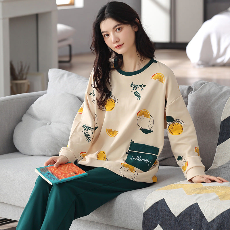 Loose Print Pajamas Women Autumn Pyjama Set