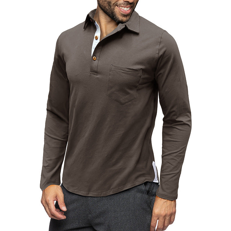 Retro Lapels T-Shirt Men'S Long-Sleeved Top