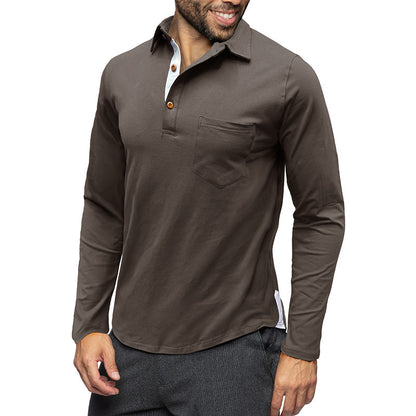 Retro Lapels T-Shirt Men'S Long-Sleeved Top