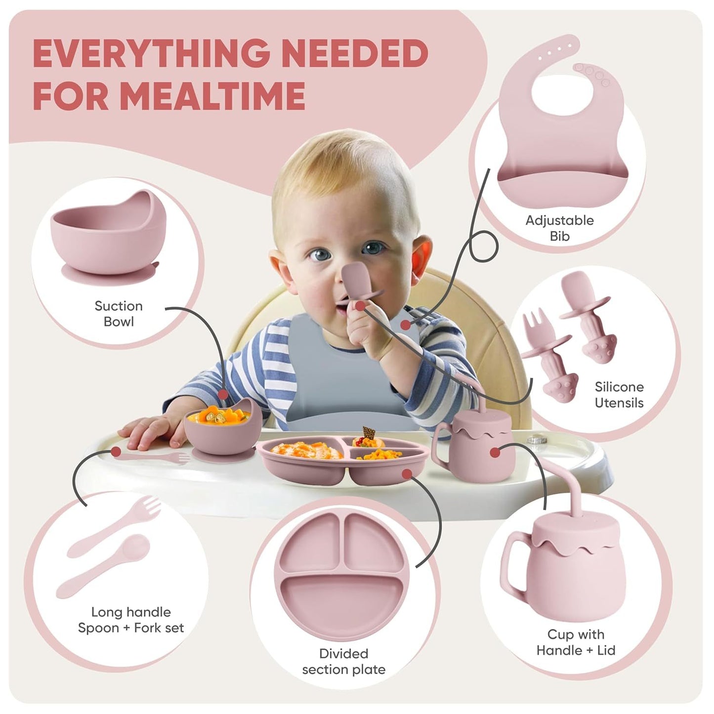 Silicone Baby Feeding Set With Suction, 10