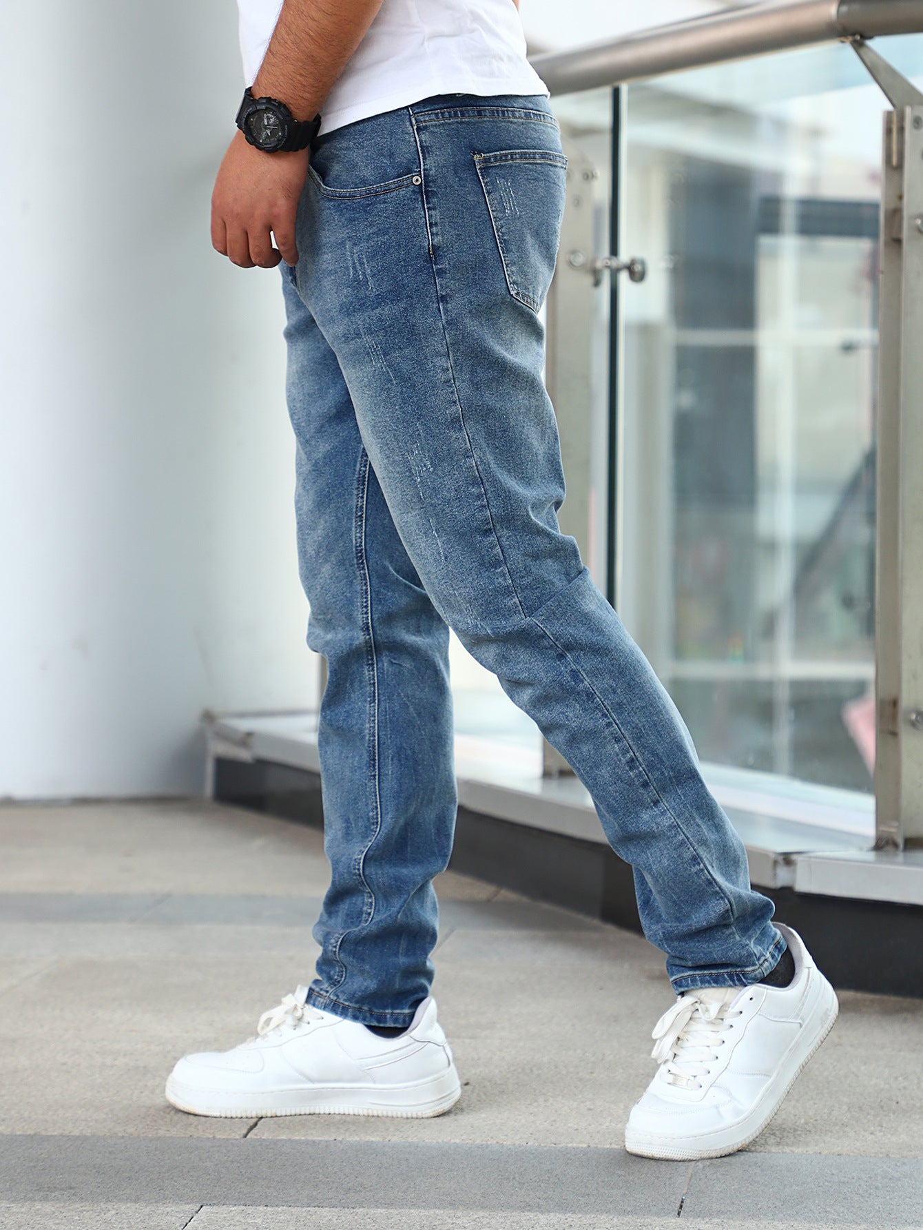 Men'S Jeans Gray Trousers Stretch Skinny