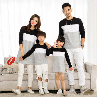 Colorblock Long-Sleeved T-Shirt For A Family Of