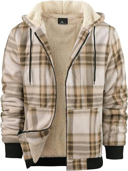 メンズ チェック柄 ジップアップ ジャケット 厚手 コットン パッド入り