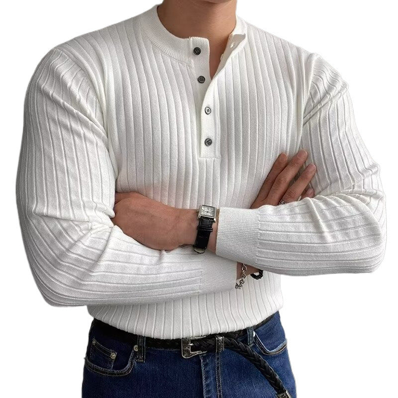 Henry Collar Sweater Long Sleeve Men'S Sweater