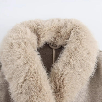 Style Simple Artificial Fur Effect Woolen Coat