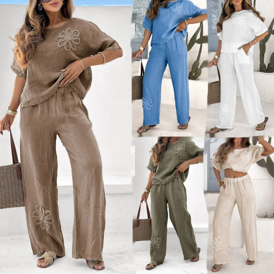 Women'S 2-Piece Set Plus Size Embroidered Leisure
