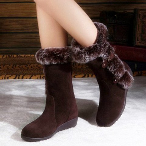 Snow Boots Mid-Calf Faux Fur Plush Boots