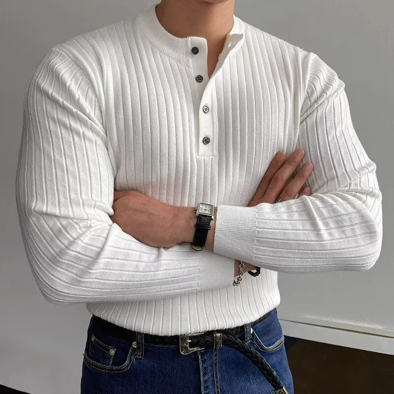 Henry Collar Sweater Long Sleeve Men'S Sweater