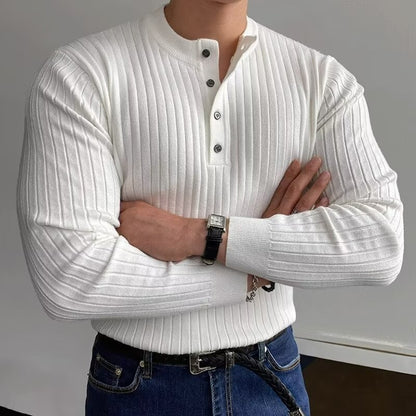 Henry Collar Sweater Long Sleeve Men'S Sweater