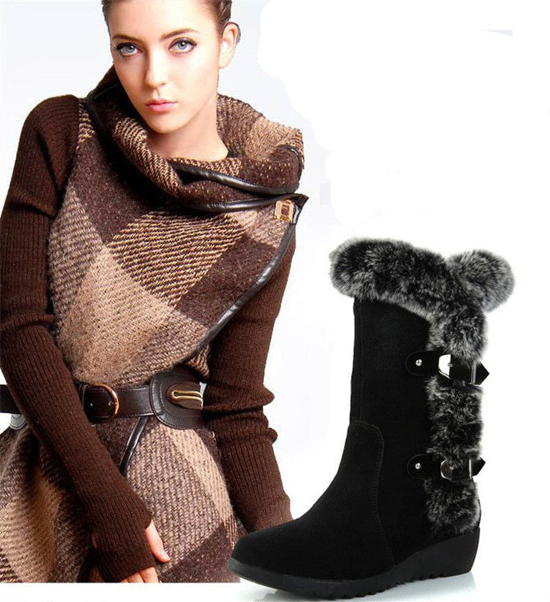 Snow Boots Mid-Calf Faux Fur Plush Boots