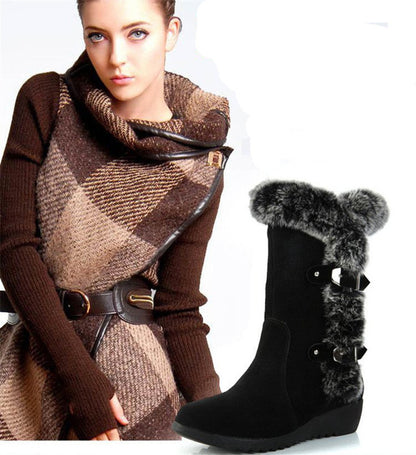 Snow Boots Mid-Calf Faux Fur Plush Boots
