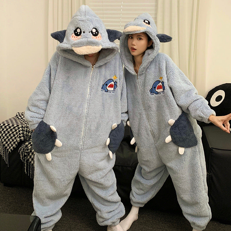 Cartoon Jumpsuit Homewear Couple One-Piece Nightgown Coral