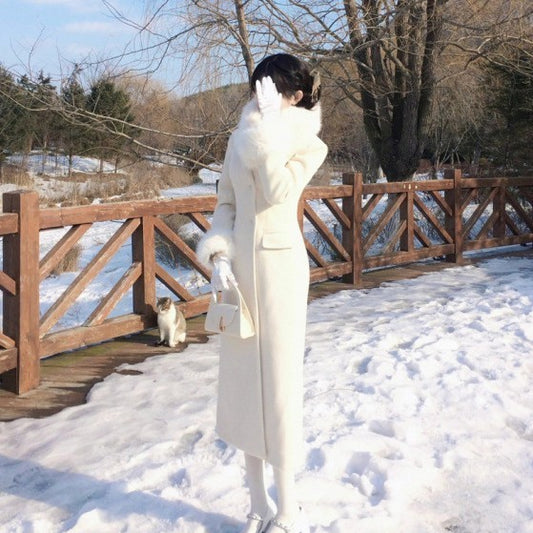 Waist-Tight Mid-Length Woolen Overcoat For Women