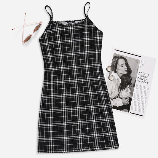 Plaid Slim Sling Dress European And American