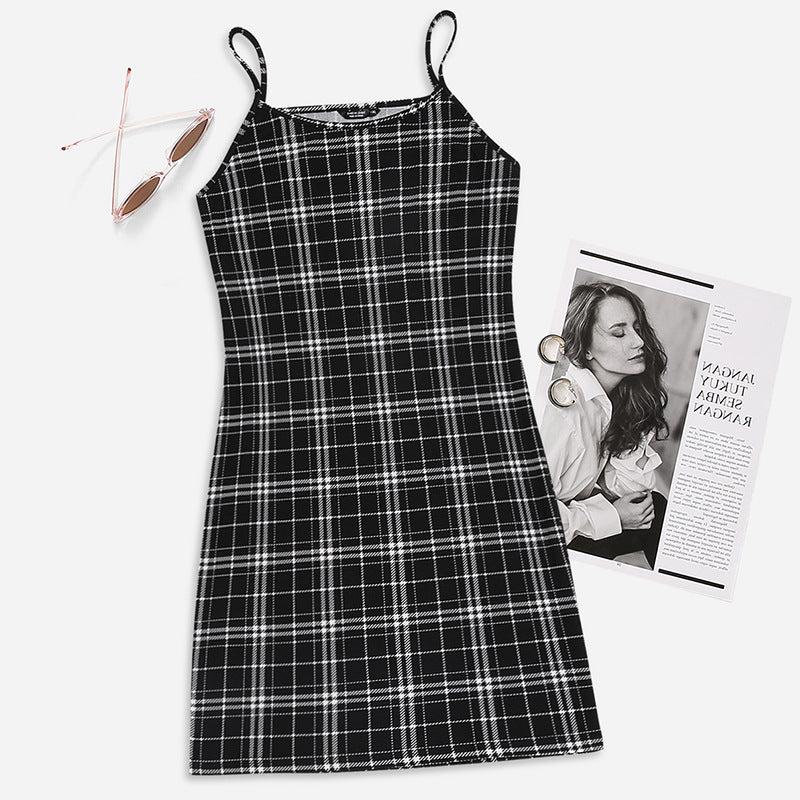 Plaid Slim Sling Dress European And American