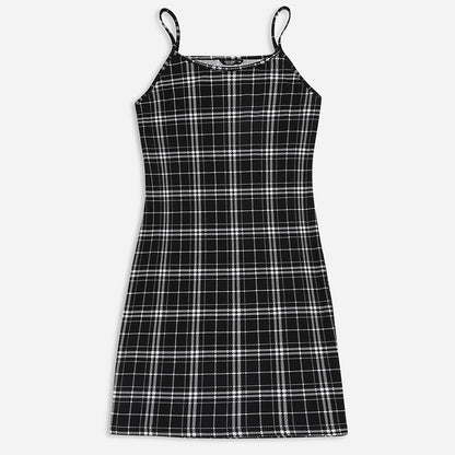 Plaid Slim Sling Dress European And American