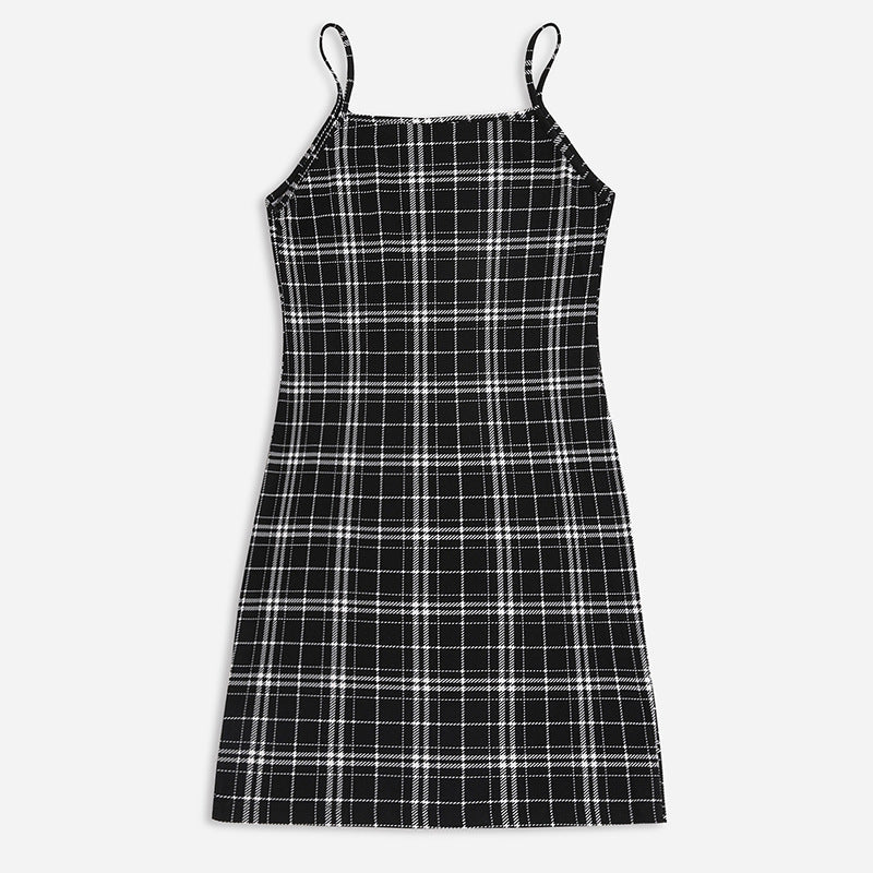 Plaid Slim Sling Dress European And American