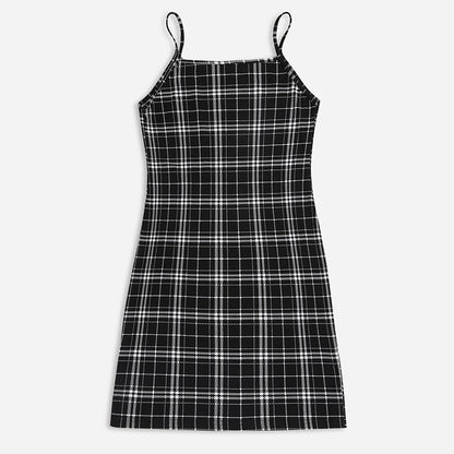 Plaid Slim Sling Dress European And American