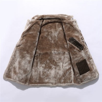 Lapel Leather Jacket Fleece Single-Breasted Coat For