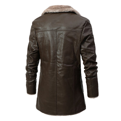 Lapel Leather Jacket Fleece Single-Breasted Coat For
