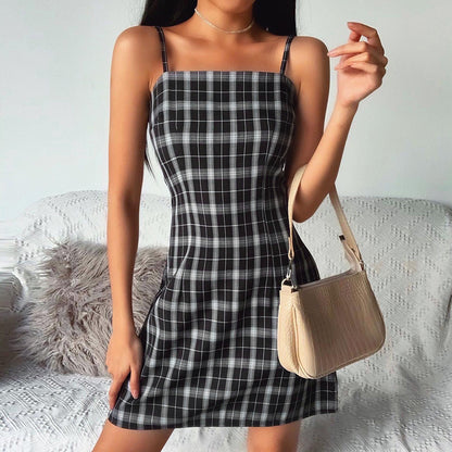 Plaid Sling Shoulder Strapless Backpack Hip Skirt