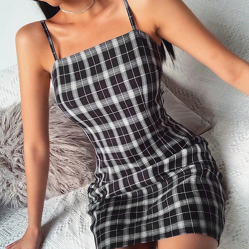 Plaid Sling Shoulder Strapless Backpack Hip Skirt