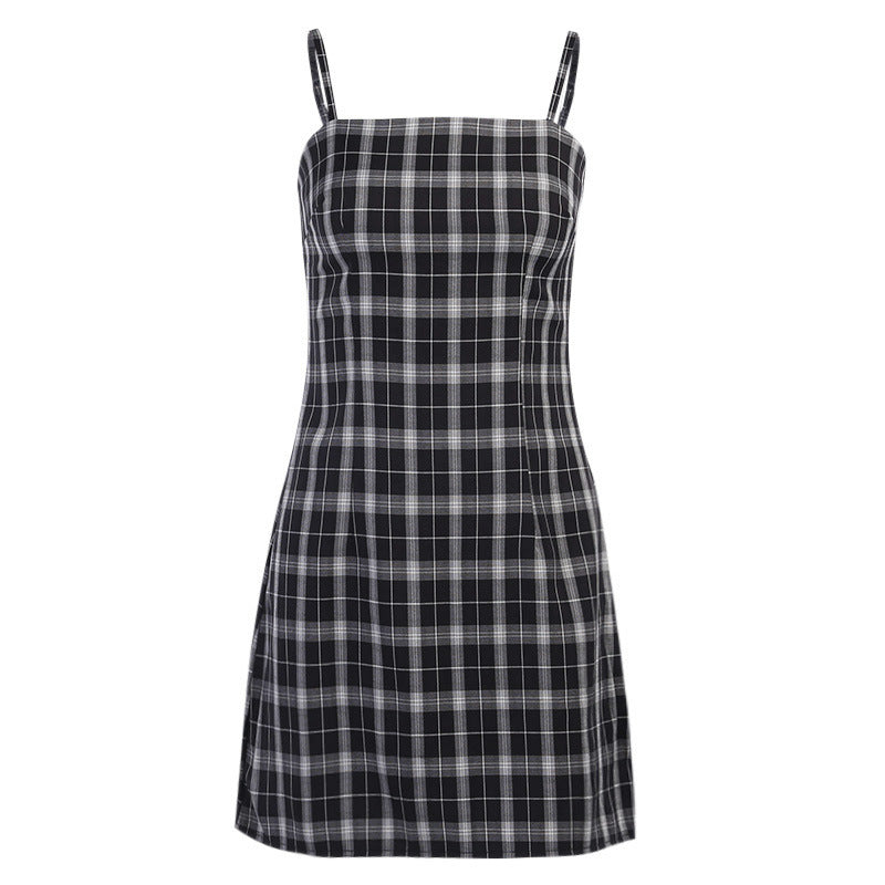 Plaid Sling Shoulder Strapless Backpack Hip Skirt
