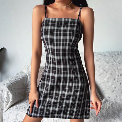 Plaid Sling Shoulder Strapless Backpack Hip Skirt