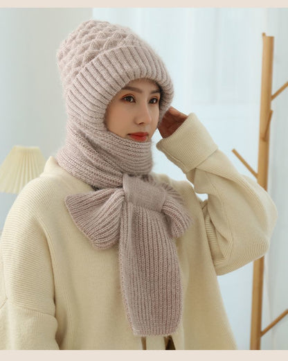 Women'S Fleece-Lined Scarf And Hat Knitted Hat