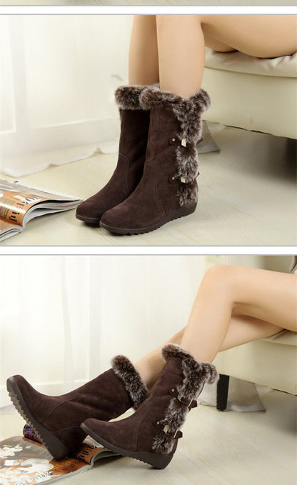 Snow Boots Mid-Calf Faux Fur Plush Boots