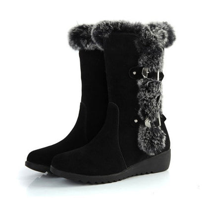 Brown Warm Fur Mid-Calf Boots Shoes Slip-On