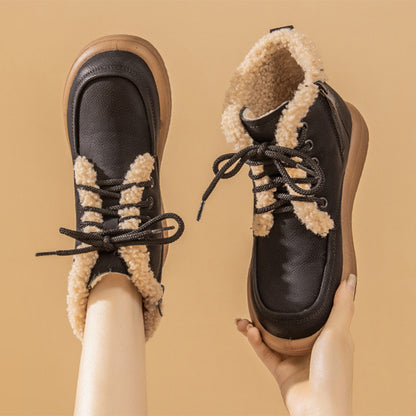 Lace-Up Plush Snow Boots Warm Fleece Flat