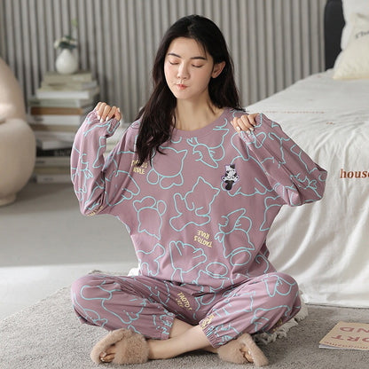 Loose Print Pajamas Women Autumn Pyjama Set