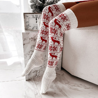 Christmas Knitted Women Stocking Beautiful Elk Snowflake