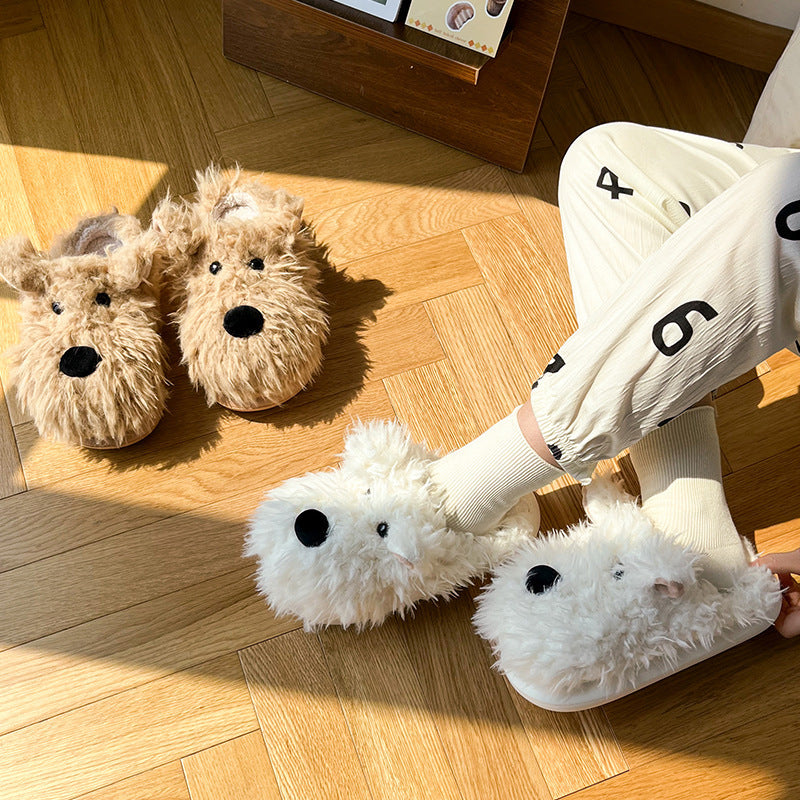 Puppy Cotton Slippers Female Non-Slip Warm Fluffy
