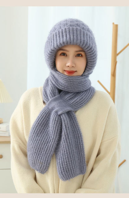 Women'S Fleece-Lined Scarf And Hat Knitted Hat