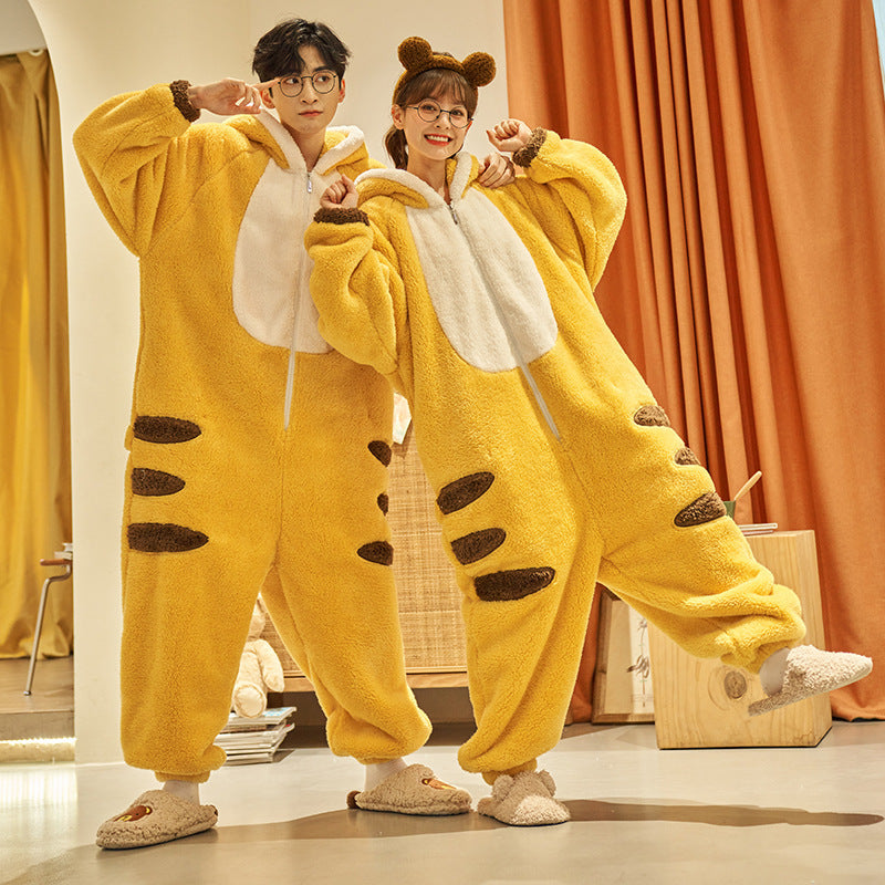Cartoon Jumpsuit Homewear Couple One-Piece Nightgown Coral