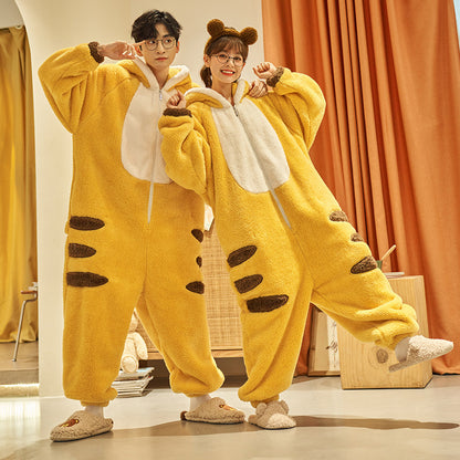 Cartoon Jumpsuit Homewear Couple One-Piece Nightgown Coral