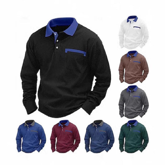 Men'S Long-Sleeved Waffle Polo Shirt Top