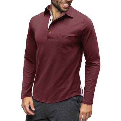Retro Lapels T-Shirt Men'S Long-Sleeved Top