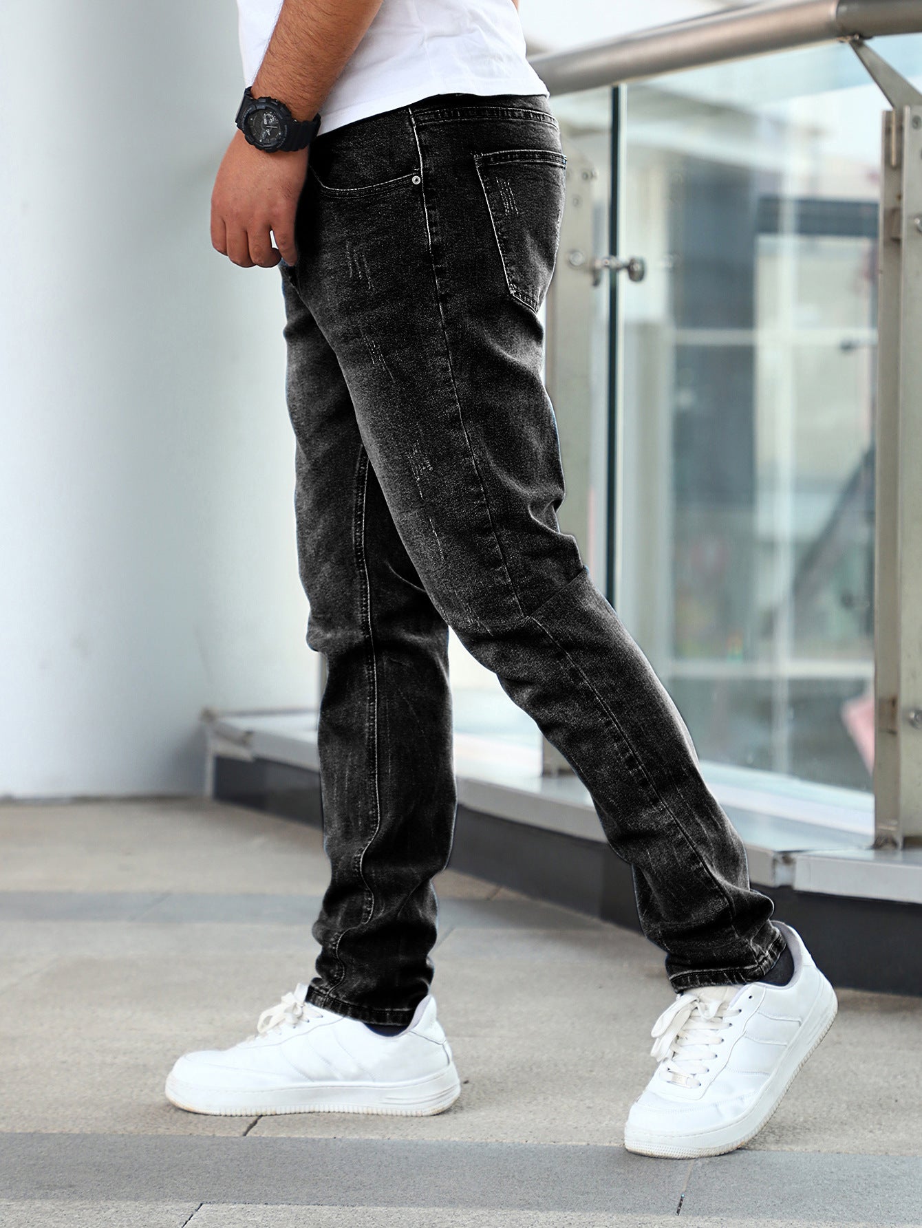 Men'S Jeans Gray Trousers Stretch Skinny
