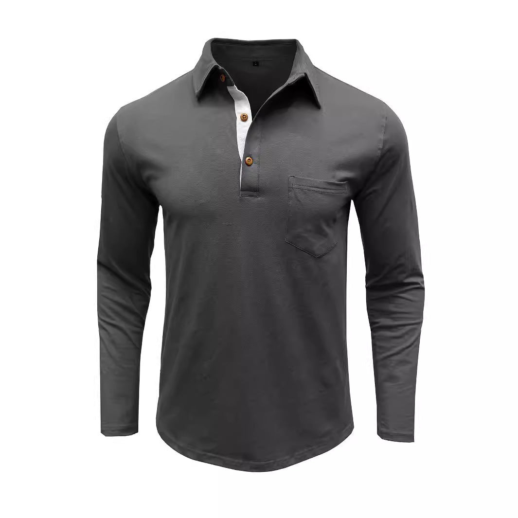 Retro Lapels T-Shirt Men'S Long-Sleeved Top
