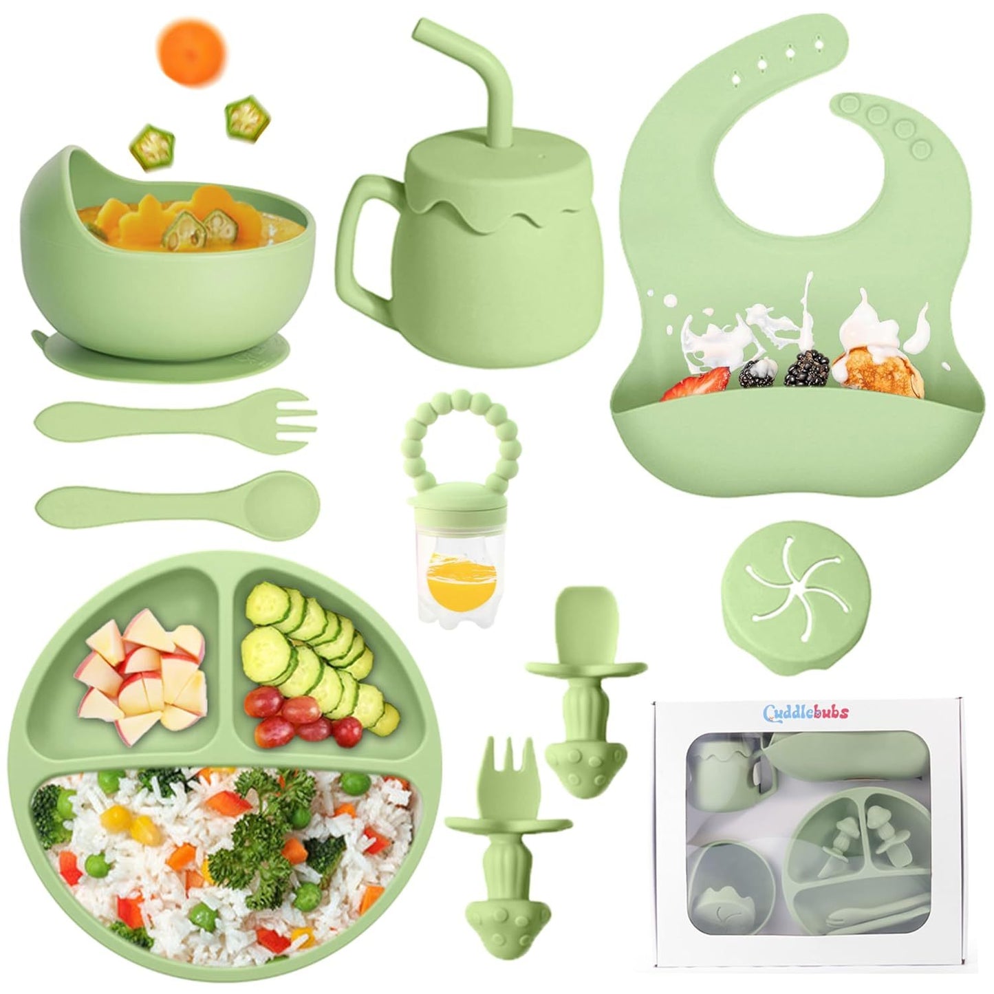 Siiicone Baby Feeding Set With Suction, 10