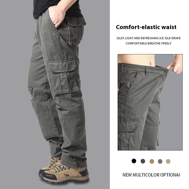 Cotton Multi-Pocket Cargo Pants Men'S Loose Wear-Resistant